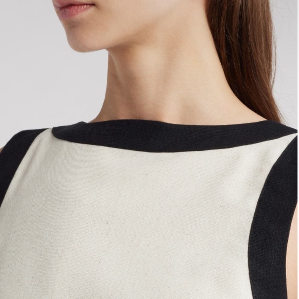 ZOE AND CLAIRE Contrast Trim Linen Blend Black & White Midi Dress Sz XS - Picture 4 of 5